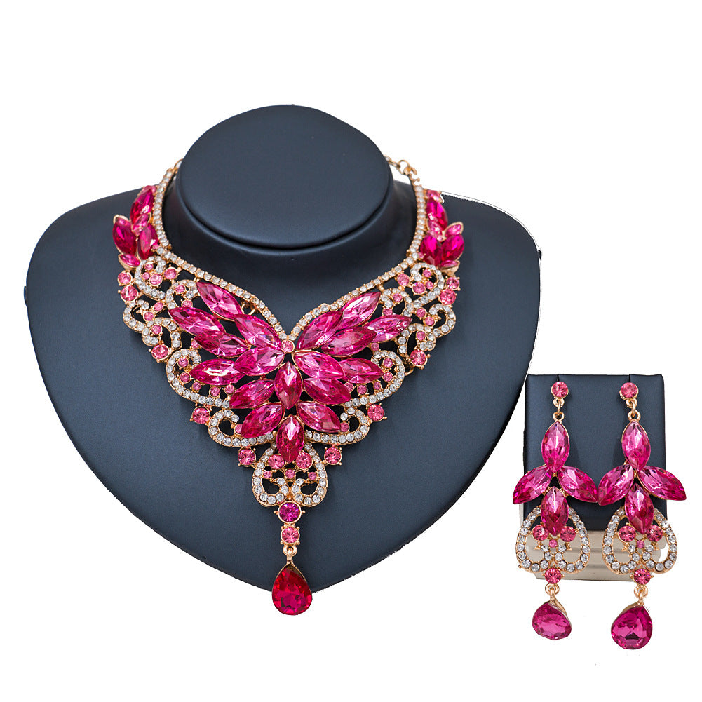 Speed selling explosion, African, European and American color exaggerated bride necklace earrings set of alloy manufacturers