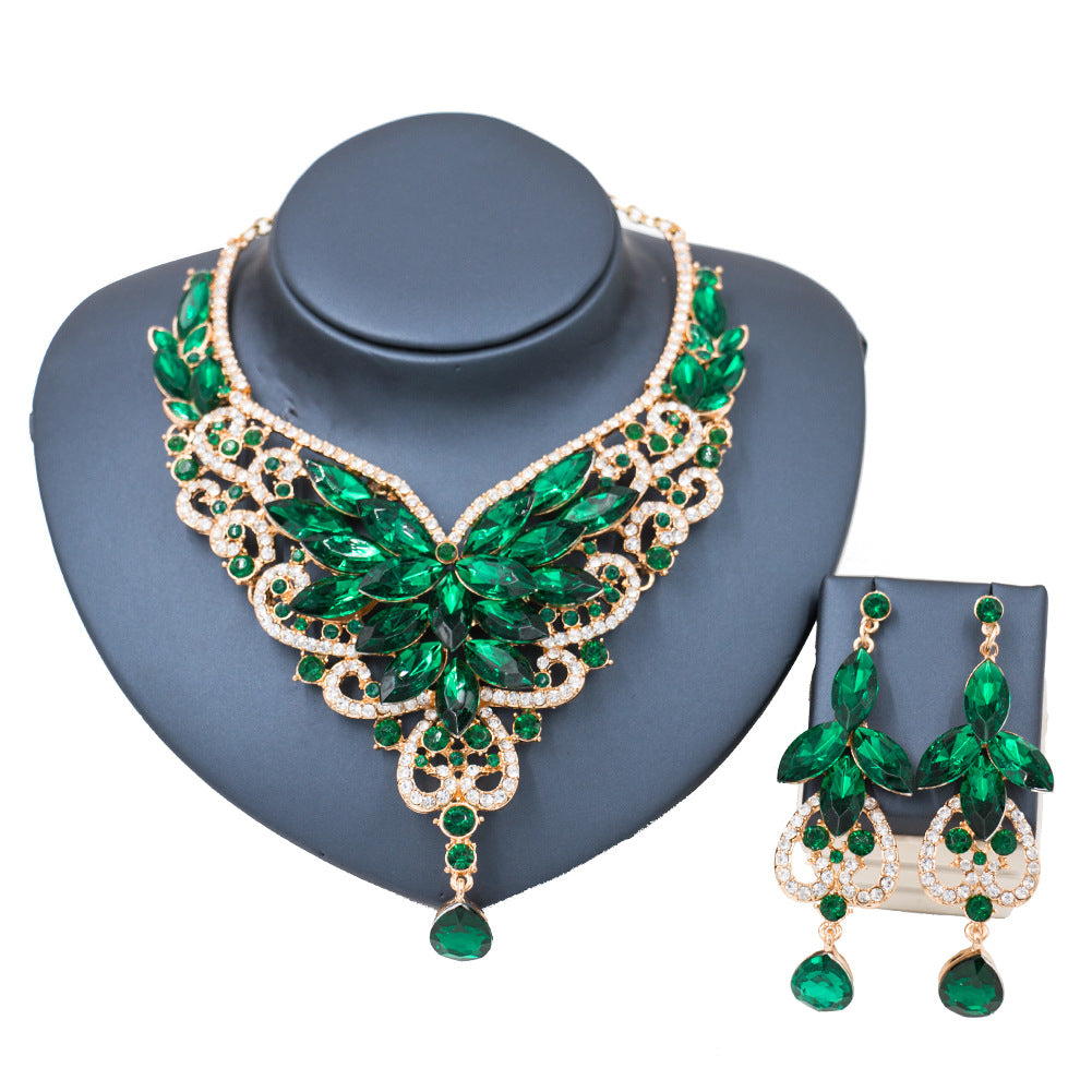 Speed selling explosion, African, European and American color exaggerated bride necklace earrings set of alloy manufacturers