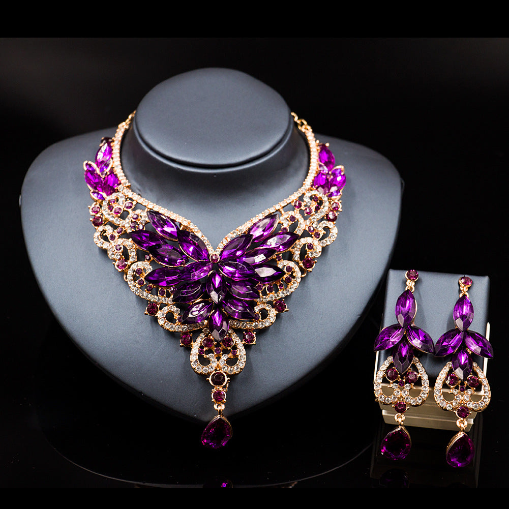 Speed selling explosion, African, European and American color exaggerated bride necklace earrings set of alloy manufacturers