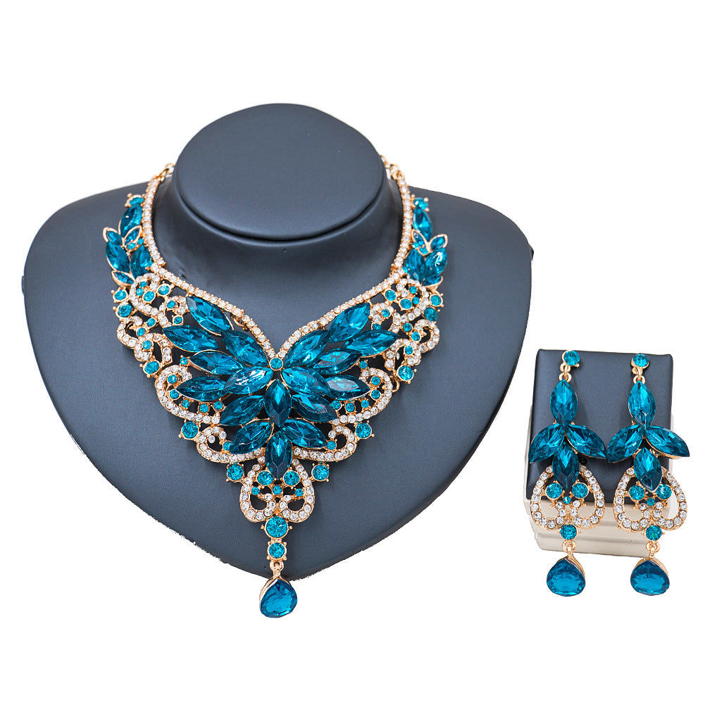 Speed selling explosion, African, European and American color exaggerated bride necklace earrings set of alloy manufacturers