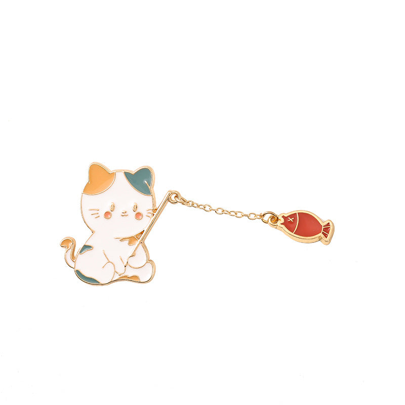 Bonito Broche de Insignia de Gato de Dibujos Animados Estilo Pescador