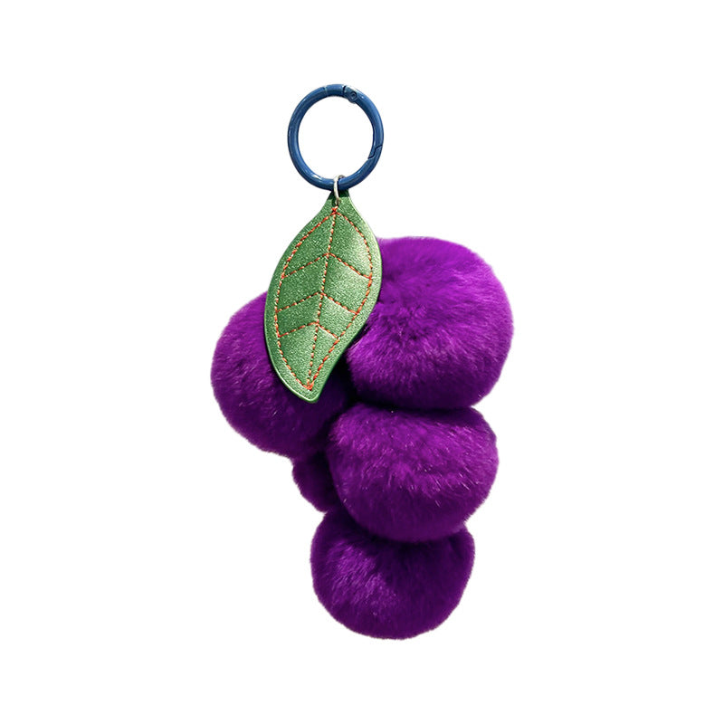 Colgante para llave de coche con forma de uva de pelo de conejo Rex auténtico
