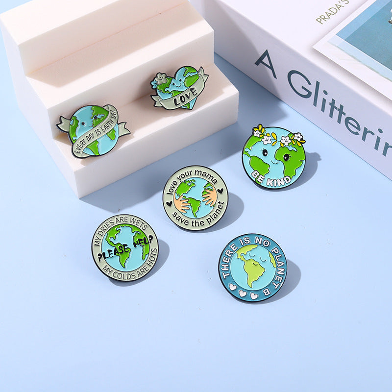 Broche creativo con forma de Tierra de dibujos animados para proteger el planeta