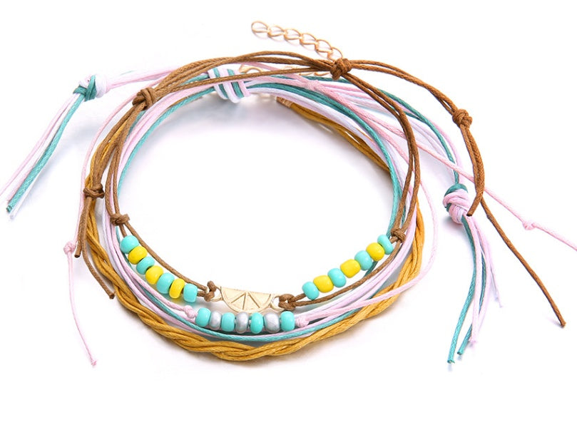 Tobilleras con abalorios hechas a mano con cuentas de semillas de colores del arcoíris, estilo océano-playa