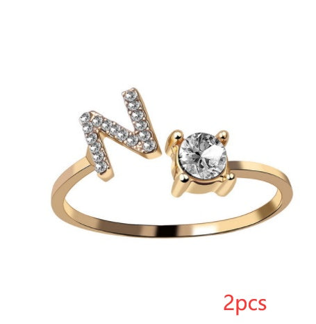 Nuevo Diseño Anillo Ajustable con Letra Inicial 26 Joyería de Moda para Mujeres Joyería Simple y Elegante