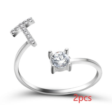 Nuevo Diseño Anillo Ajustable con Letra Inicial 26 Joyería de Moda para Mujeres Joyería Simple y Elegante