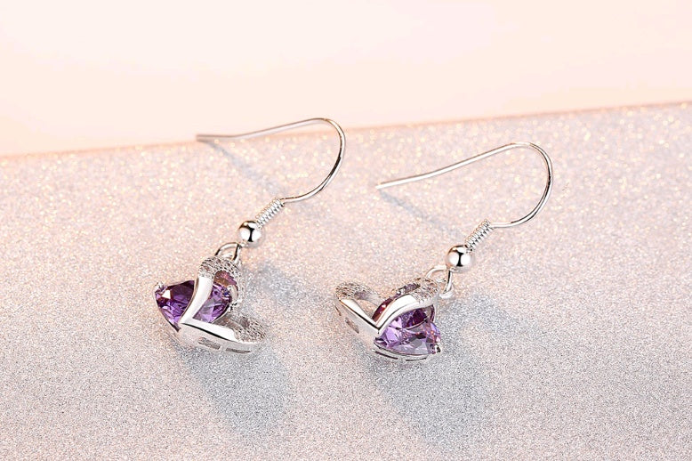 Amethyst Zirkon Herz Halskette Ohrringe Set Europäische und Amerikanische Weihnachtsgeschenke