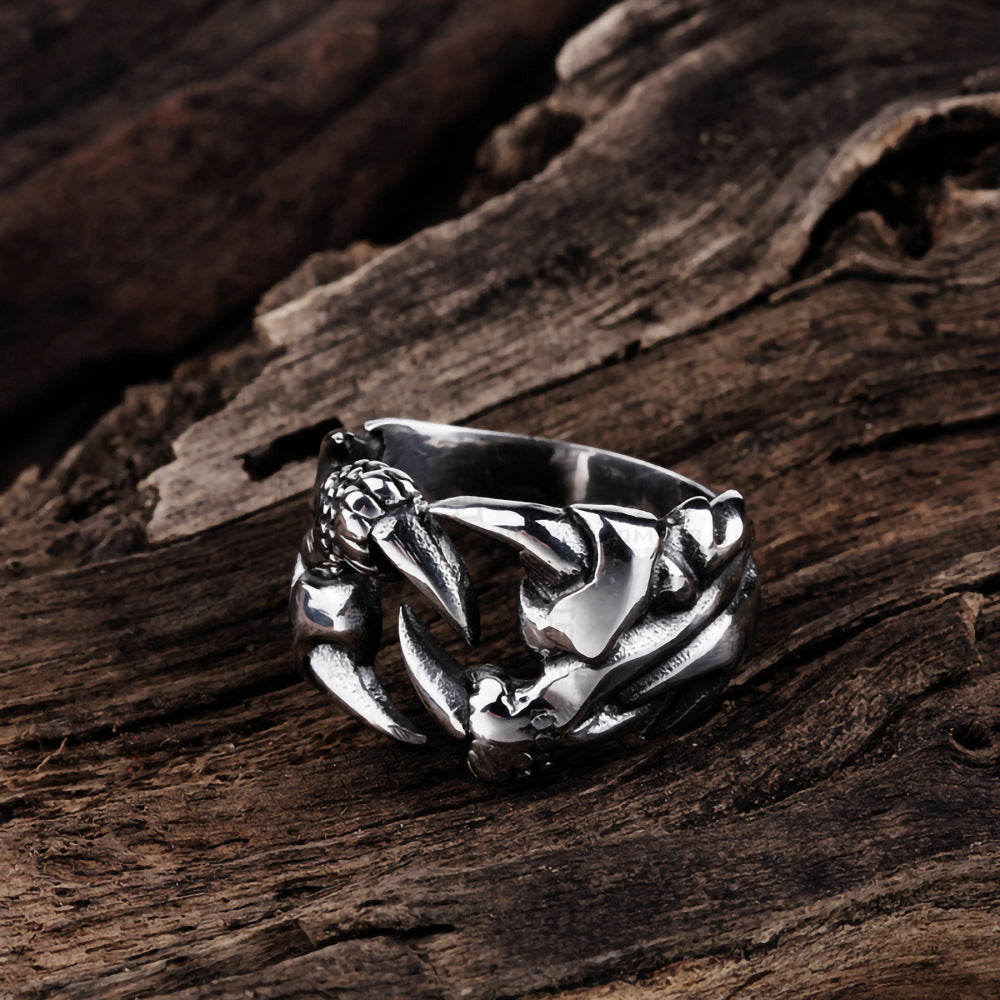Anillo dominante de garra de dragón abierto para hombres, joyería punk cromada, anillos de fiesta con garra de dragón de acero de titanio para hombres
