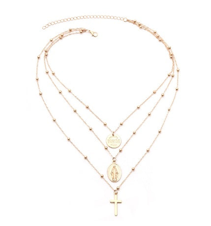 Layer Perlenkette Lang Choker Halskette Frauen Sexy Mode Gold Silber Farbe Runde Kreuz Halsketten & Anhänger Bijoux