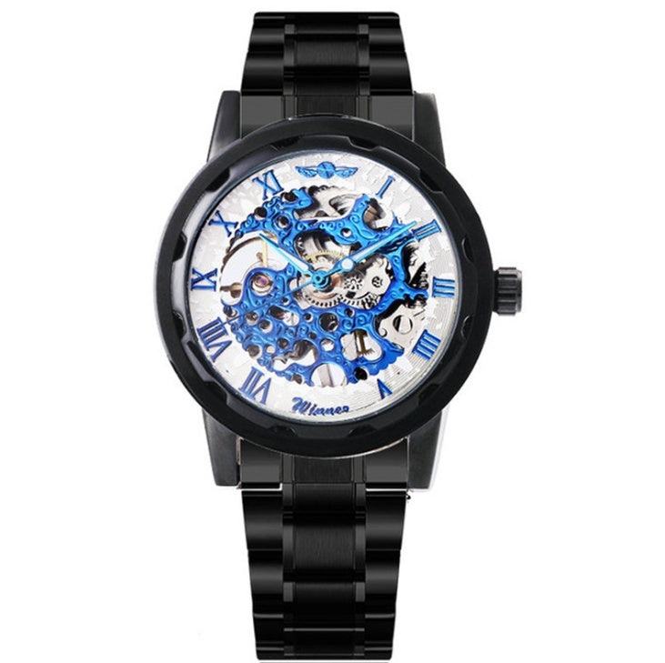 Die Gewinner-Herrenmode Business Casual Space Gravur Goldarmband Handaufzug-Mechanikuhr