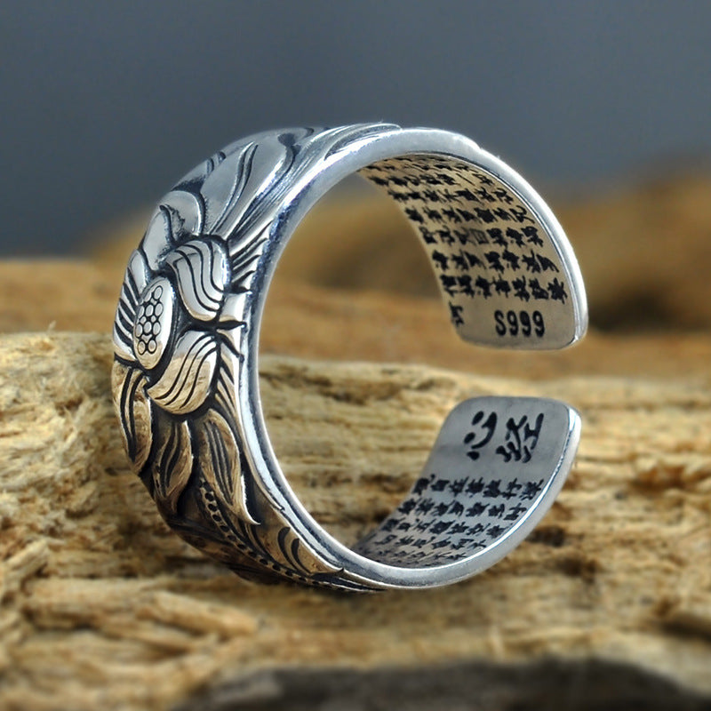 Anillo De Sutra De Loto De Plata Tailandesa Para Hombres Y Mujeres