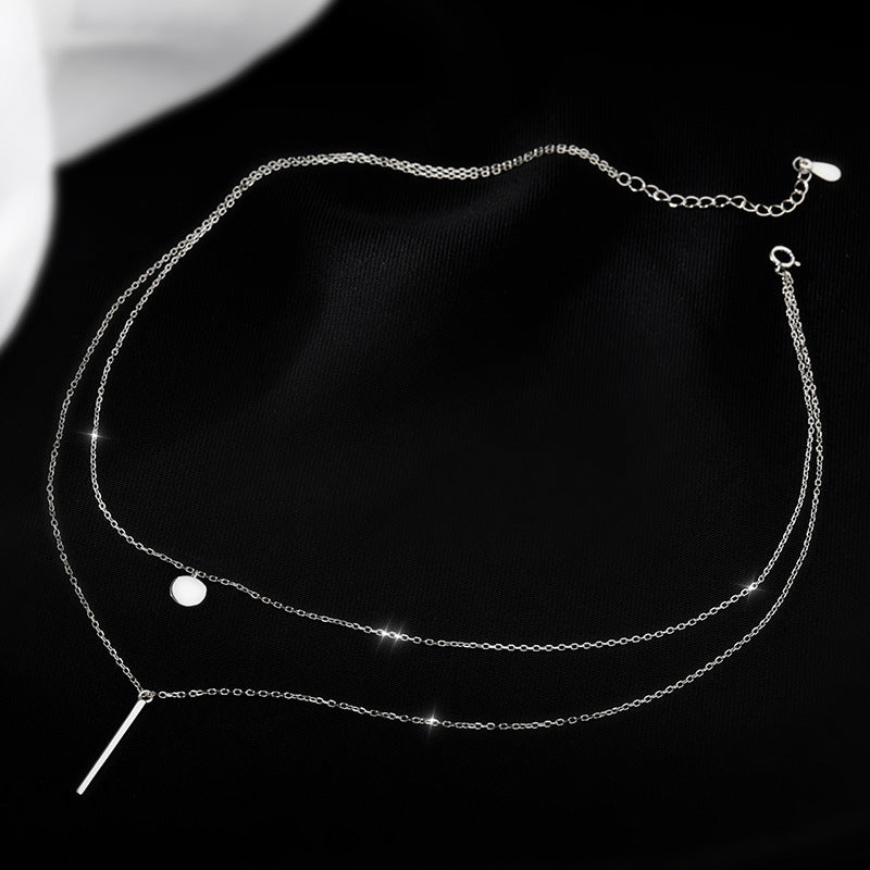 Viereck Streifen  Diamant Rund Doppel-Halskette