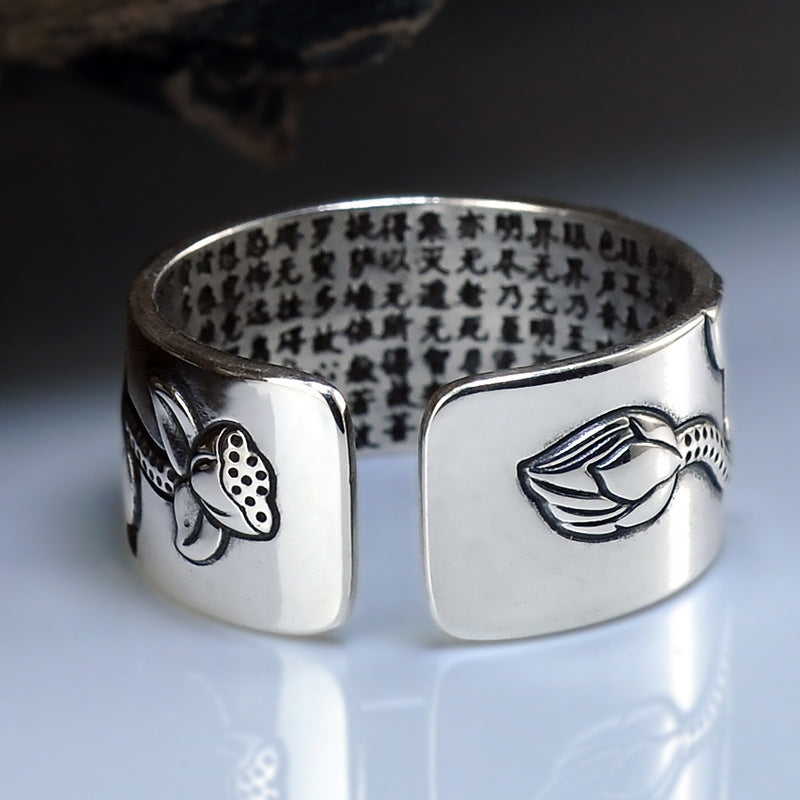 Anillo De Sutra De Loto De Plata Tailandesa Para Hombres Y Mujeres