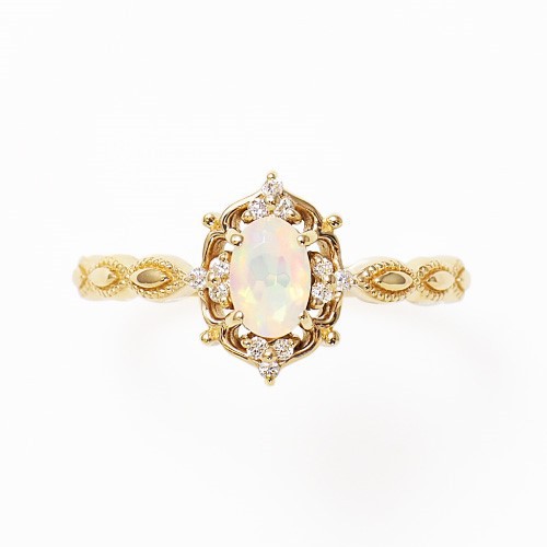 Japanese natural opal jewelry light Dan shape 925 Silver Ring female Jeweled 10K gold plated Vintage Jewelry