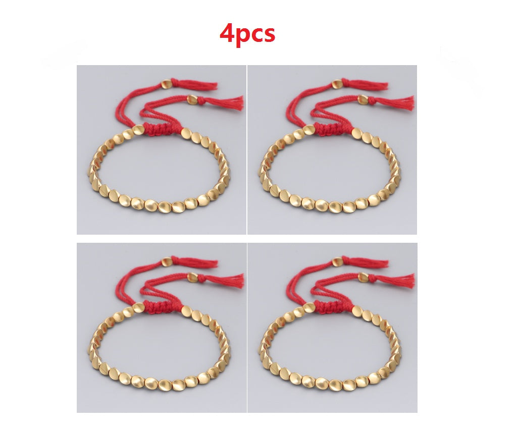 Pulseras budistas tibetanas hechas a mano con cuentas de cobre trenzadas, pulseras de cuerda de la suerte para mujeres y hombres