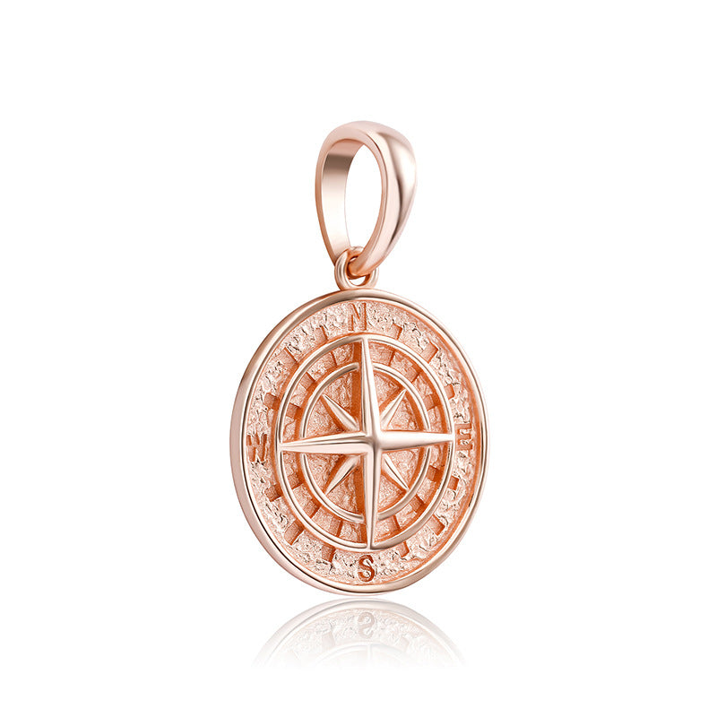 925 Silver Compass Compass Hip Hop Pendant Necklace