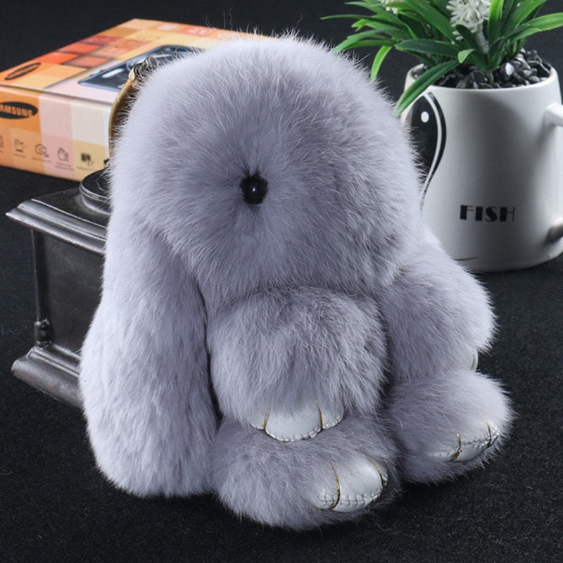 15cm Cute Pluff Bunny Keychain Rex Genuine Rabbit Fur Key Chains For Women Bag Toys Doll Fluffy Pom Pom Lovely Pompom Keyring