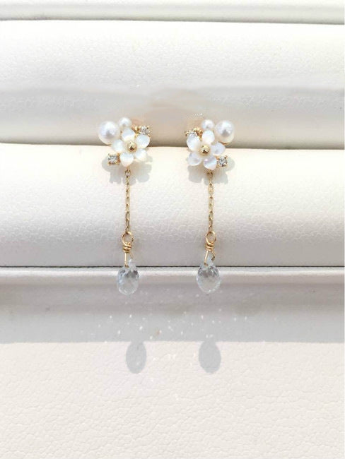 Collar con colgante de perla de concha blanca y cristal de diamante chapado en oro K de plata de ley 925, cadena para clavícula