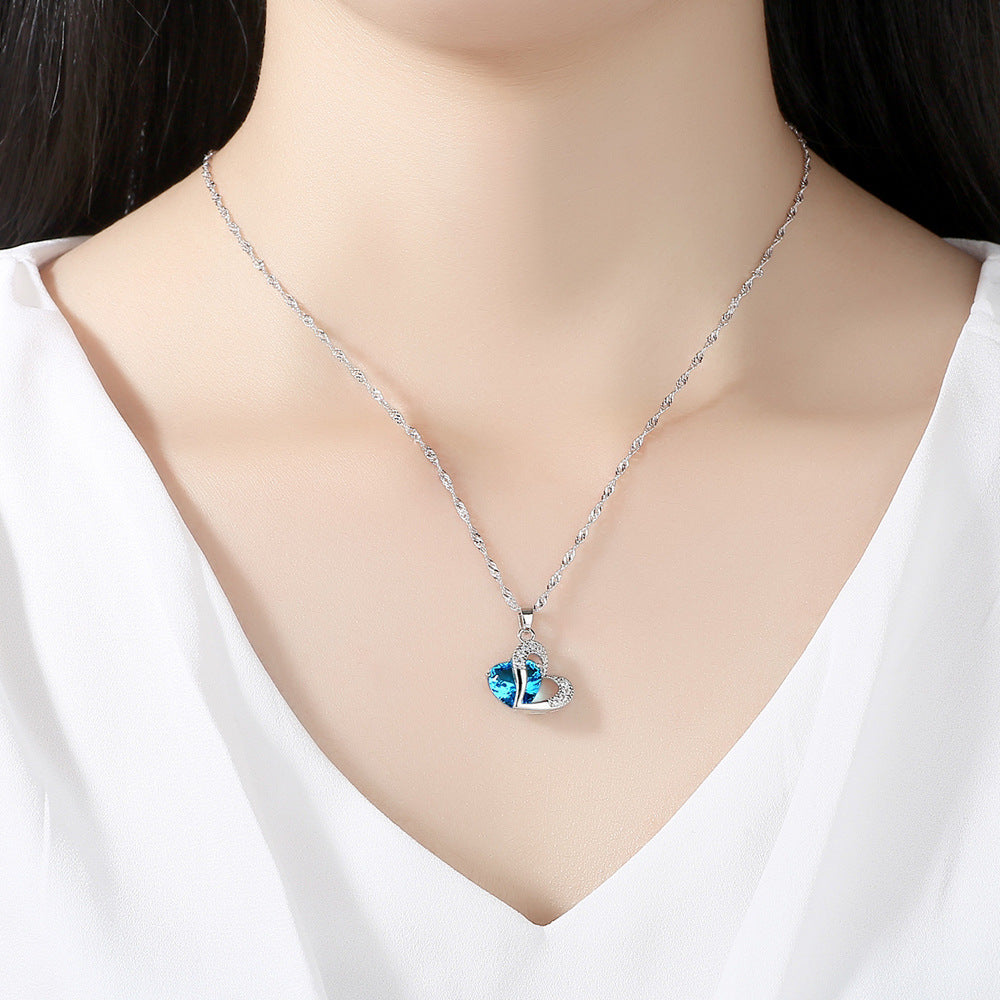 Amethyst Zirkon Herz Halskette Ohrringe Set Europäische und Amerikanische Weihnachtsgeschenke
