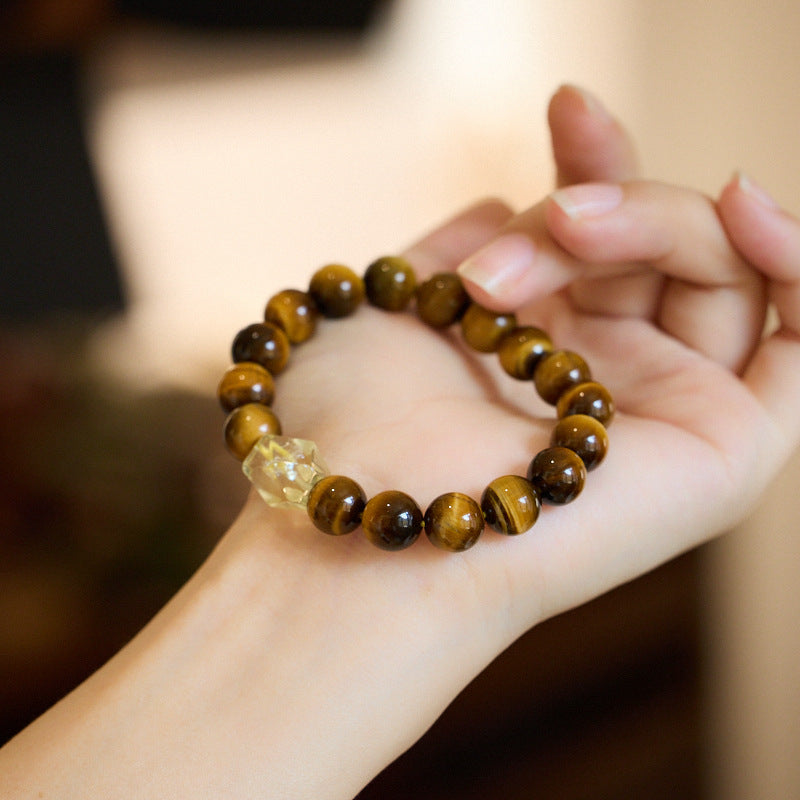 Pulsera de alta calidad con ojo de tigre bodhi natural y cristal azul, estilo nacional para mujer