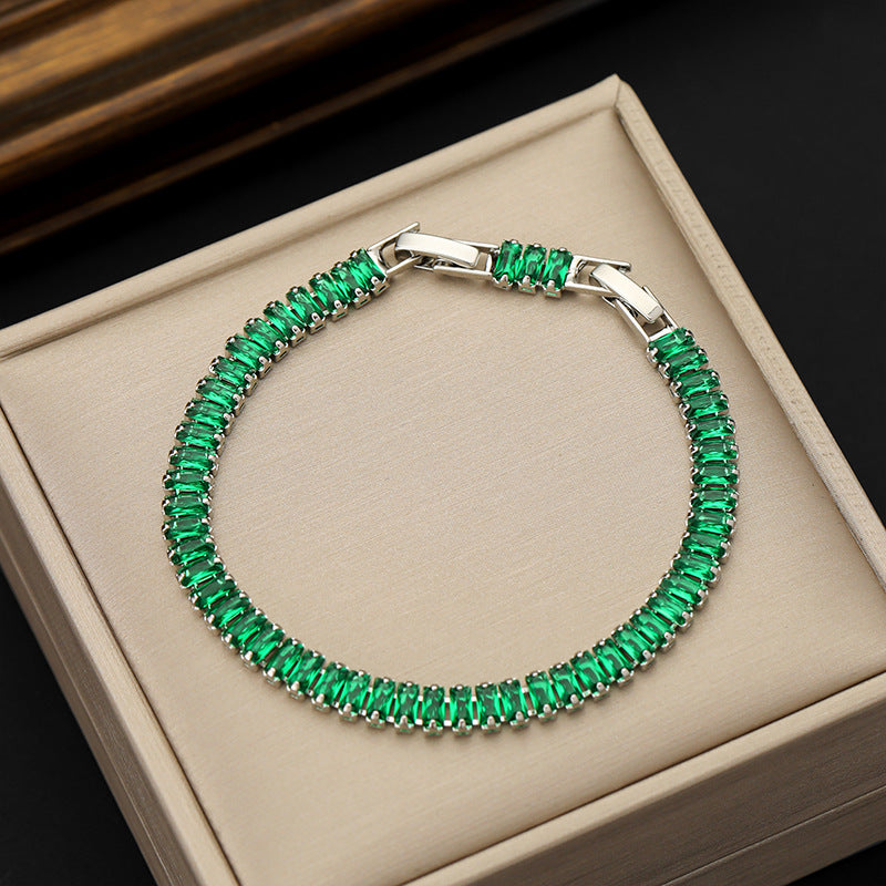 Rectangular Zircon Bracelet Extended Buckle Adjustable Length Tennis Chain