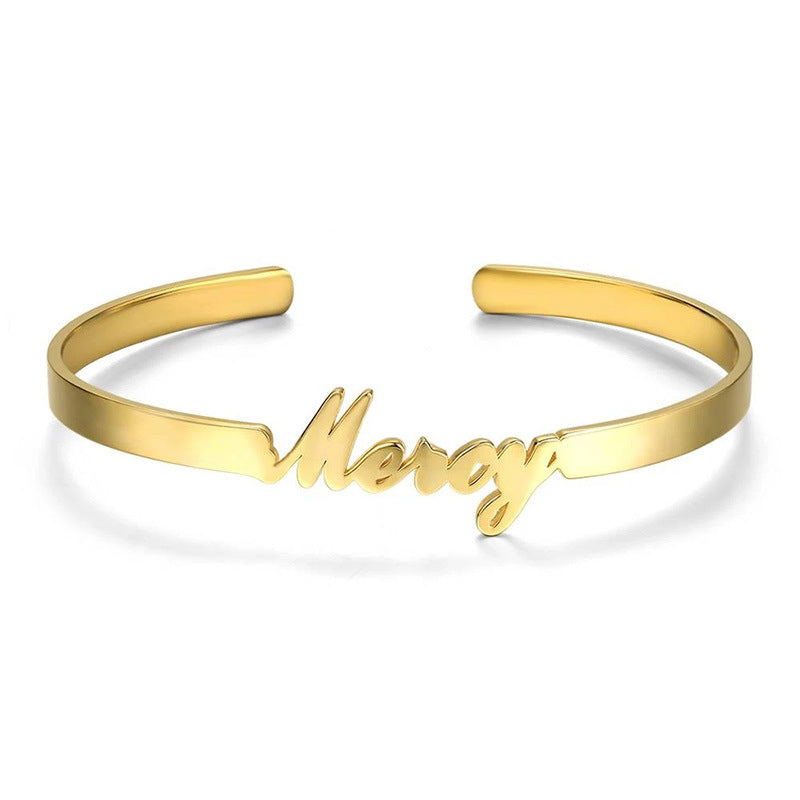Titanium Steel Letter Hollow Opening Bracelet