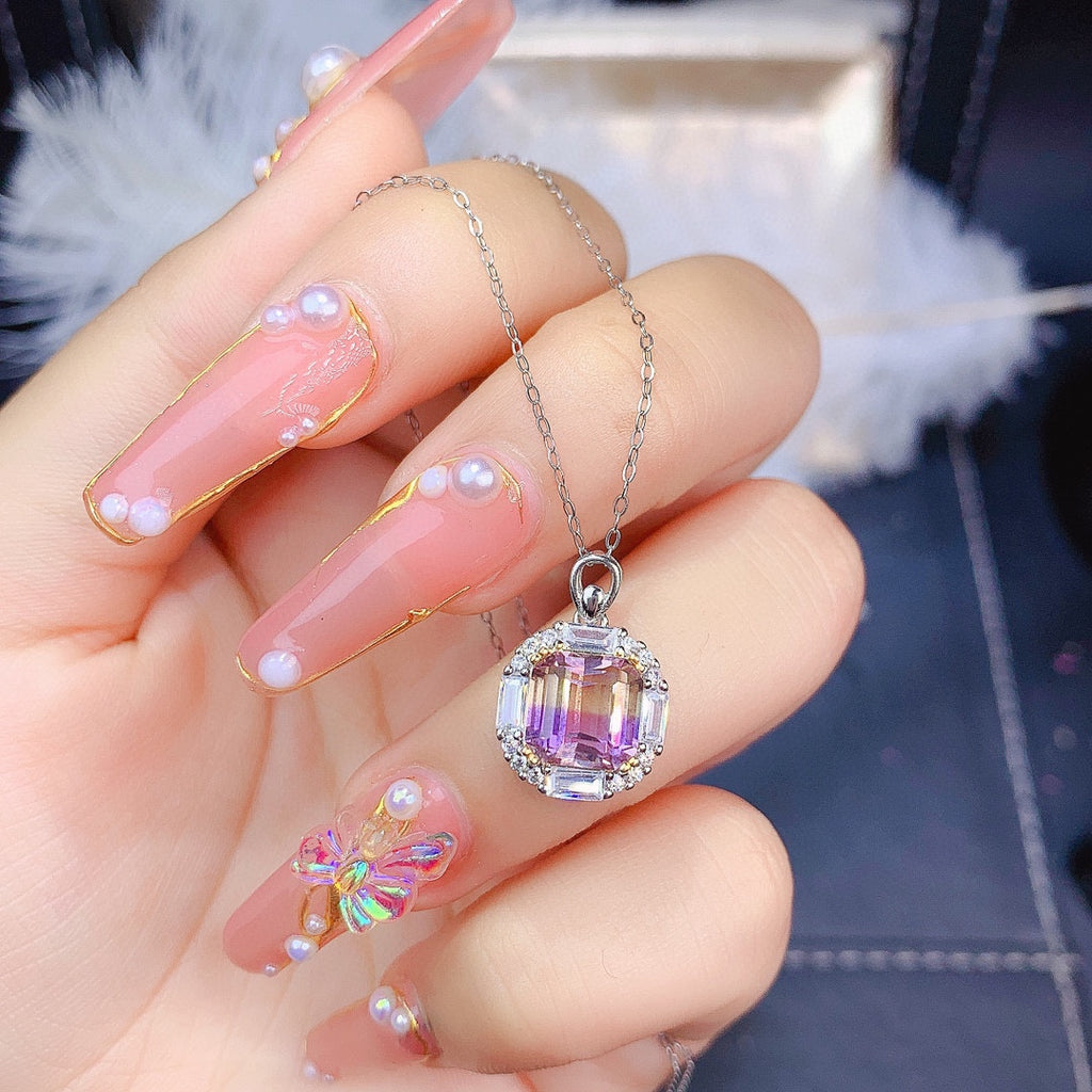 Natur Ascher Amethyst Set Ring Anhänger Ohrringe