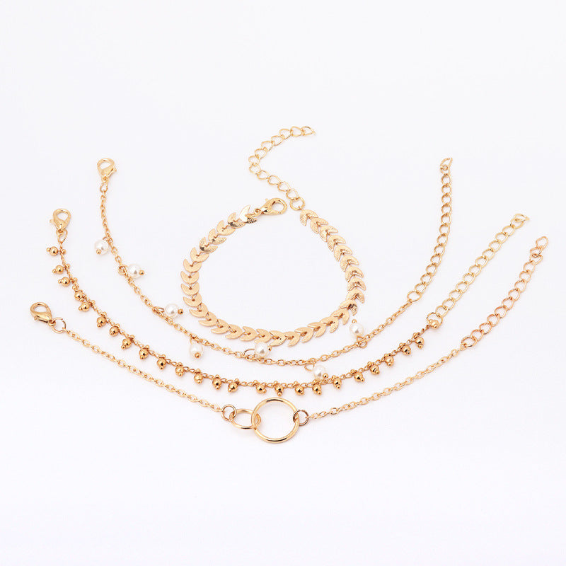 Schlichtes geometrisches Kreis Weizenohr Perlenanhänger 4-teiliges Set Armband