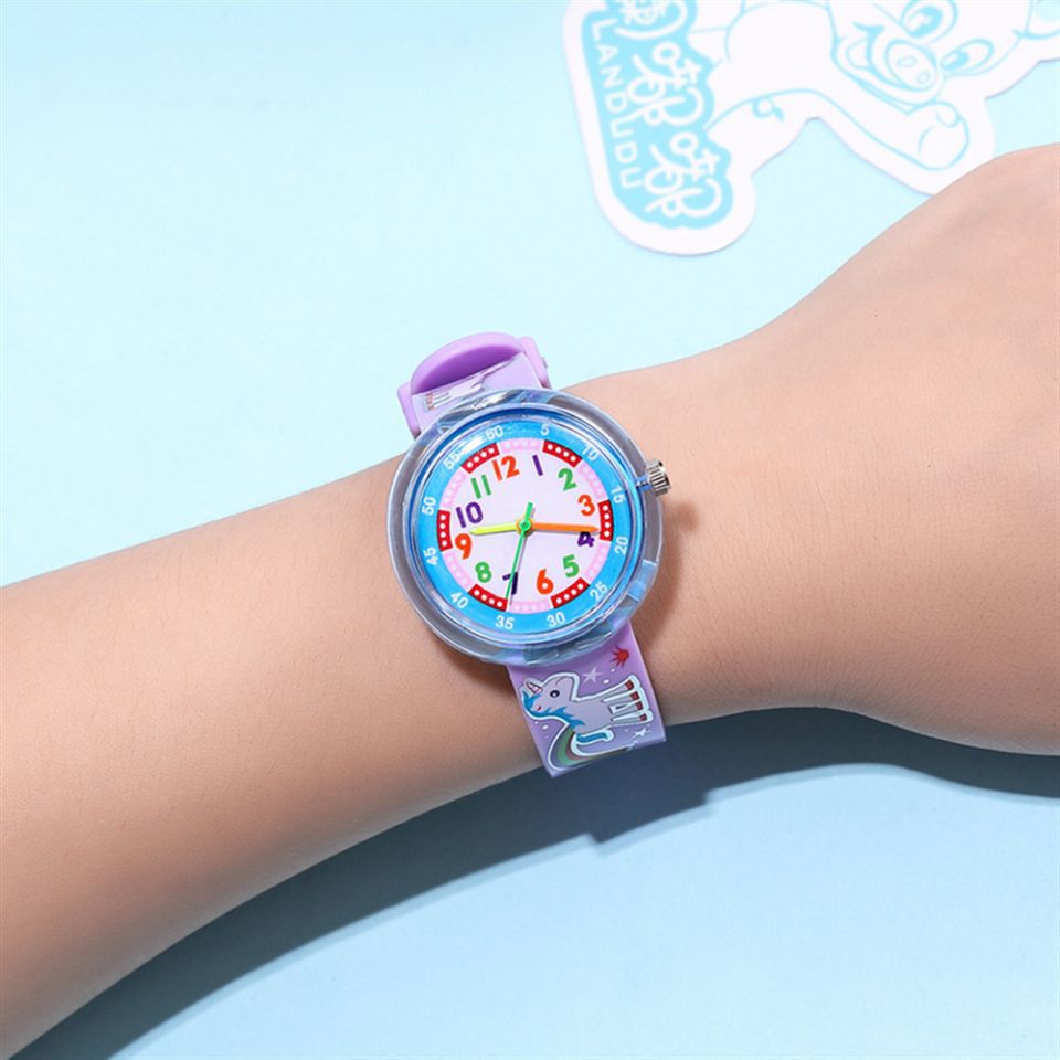 Reloj de moda infantil de silicona con dibujos animados, transparente y bonito
