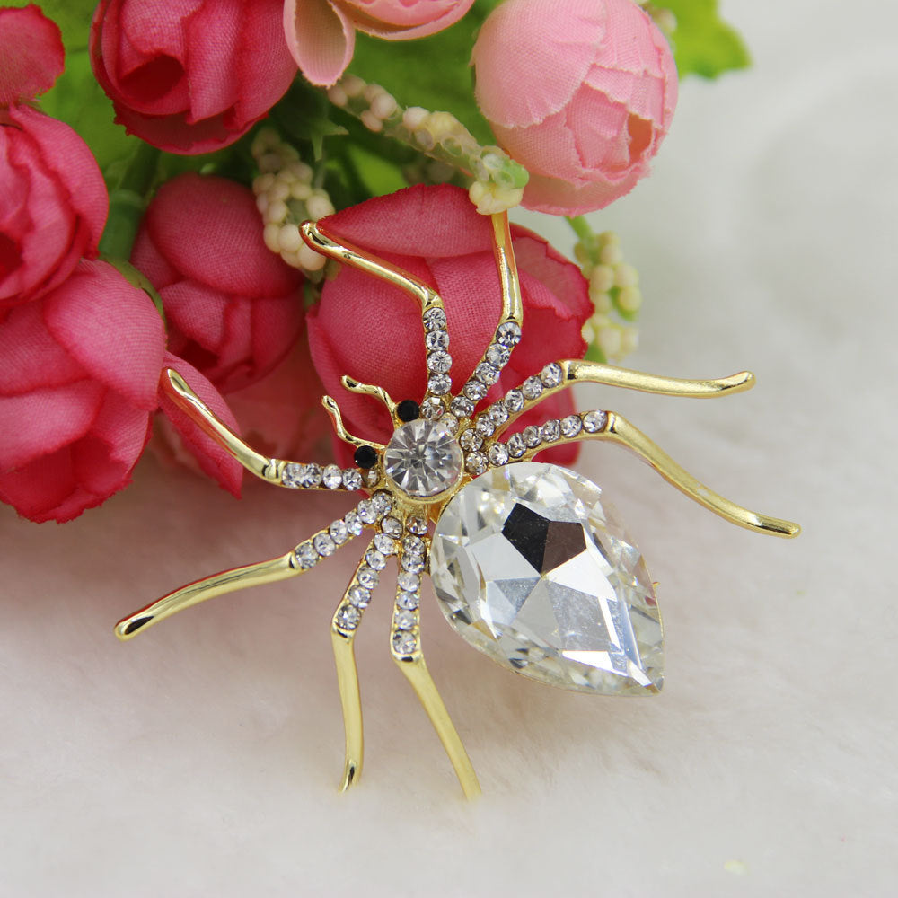 Accesorios de ropa Broche de araña de cristal brillante de diamante