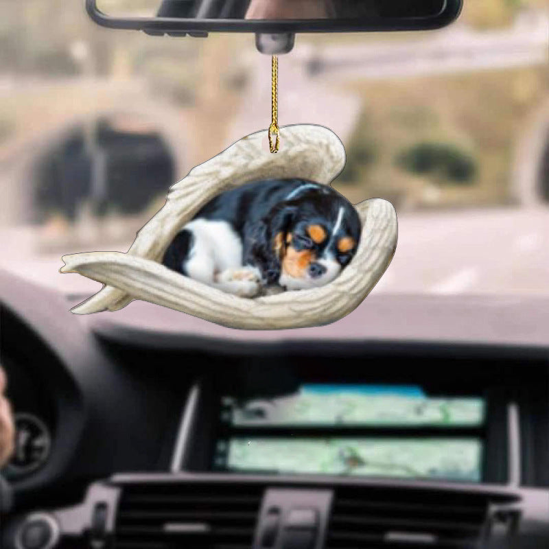 Colgante de coche perro durmiente ángel decoración del hogar acrílico exhibición colgante adornos para puertas
