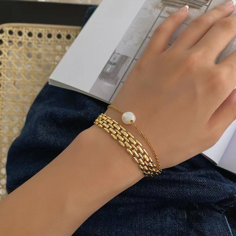 Armband-Halskette aus Titanstahl mit 18 Karat Goldauflage, geflochten