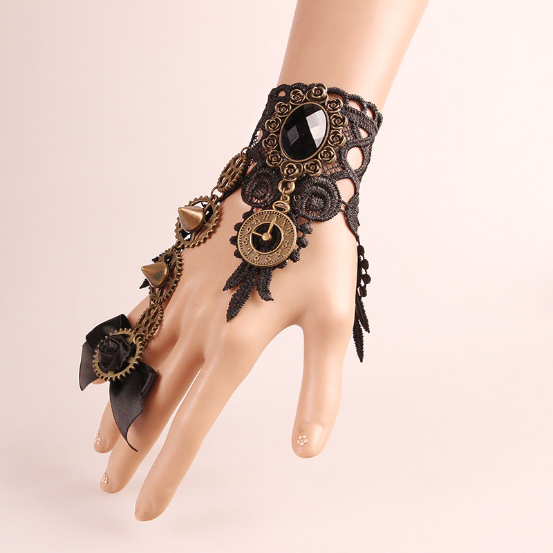 Pulsera de engranajes mecánicos con reloj y encaje integrado retro