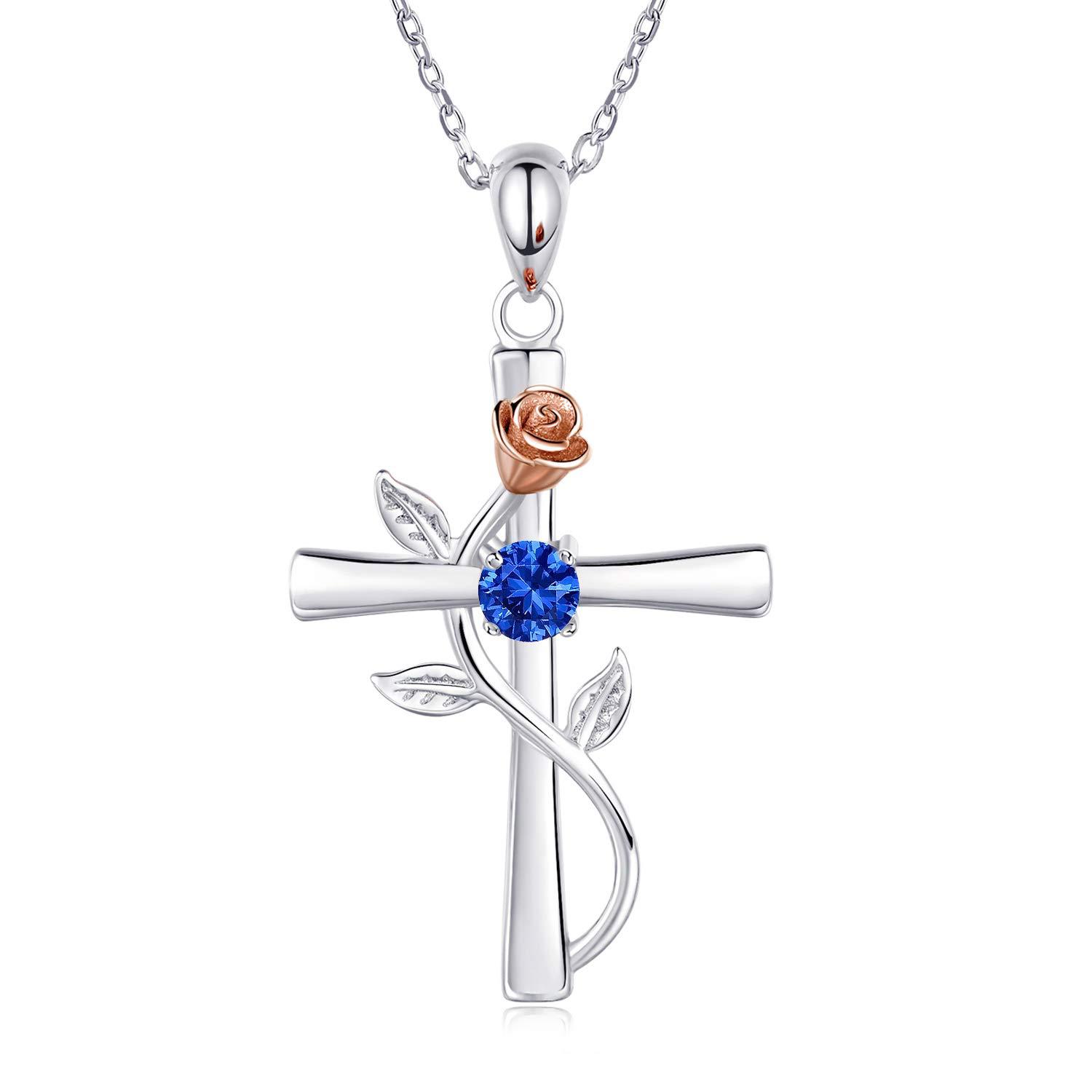 Rosenkreuz-Halskette mit Strass, modische Persönlichkeit, 12 Monats-Geburtsstein-Anhänger-Halskette für Valentinstag, Geburtstagsgeschenk
