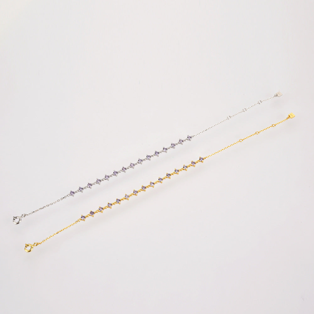 925 Sterling Silver Purple Stone Chain Bracelet