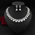 Perlen-Zirkon-Ohrringe-Halsketten-Set, Abend-Schmuck