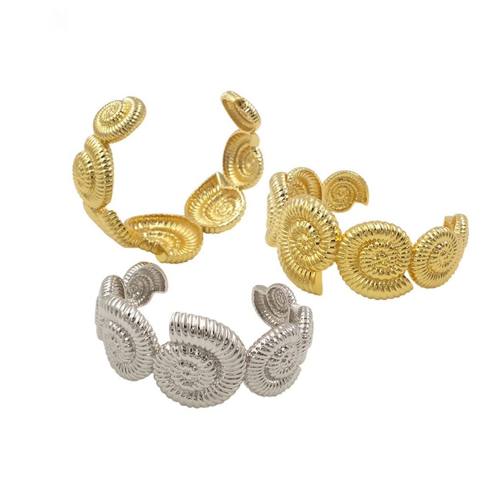 Novel And Unique Snail Shell Shape 18K Gold Plated Brass Silver Open-ended Bracelet