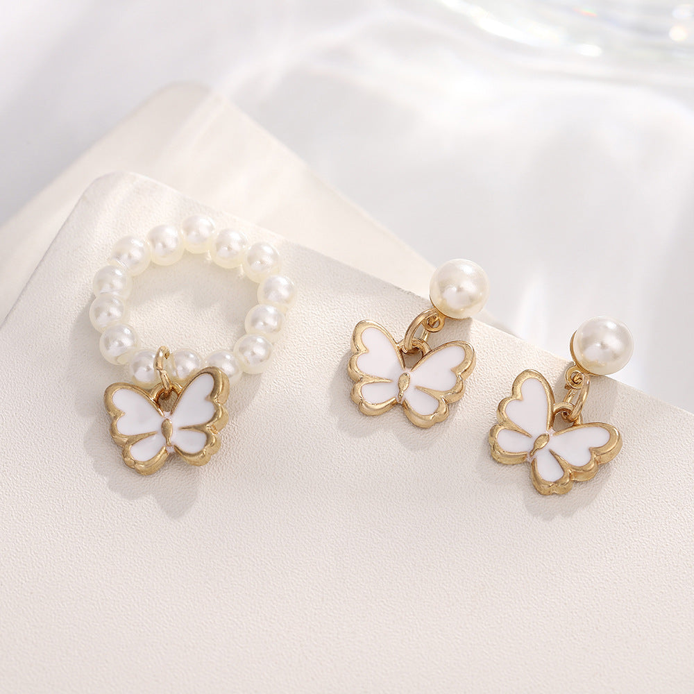 Pearl Butterfly Jewelry Set Drip Oil
