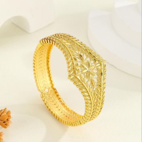 1x Modisches hohles Blattgoldarmband, geschnitztes Weizenohr-Blumenarmband