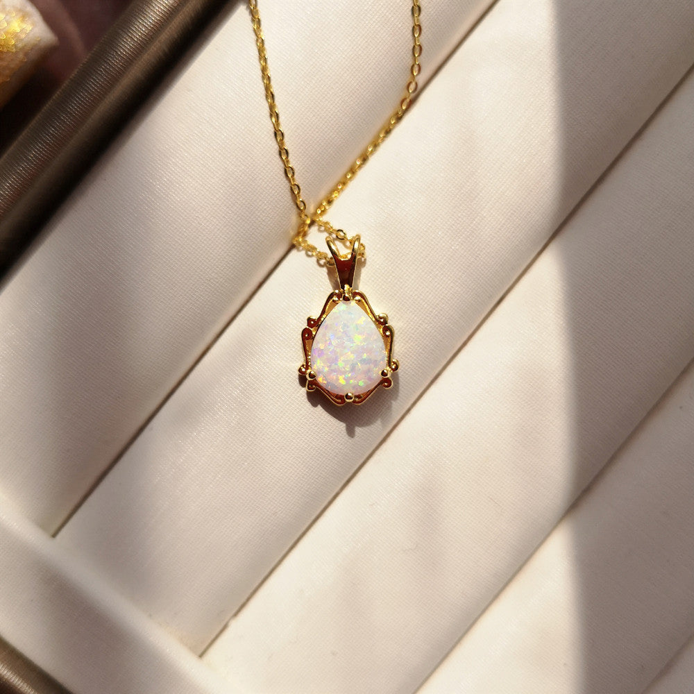 Sterling Silver Fancy White Opal Necklace