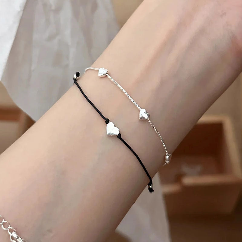 S925 Pulsera de plata esterlina con corazón amoroso para mujer, estilo Mori, dulce temperamento
