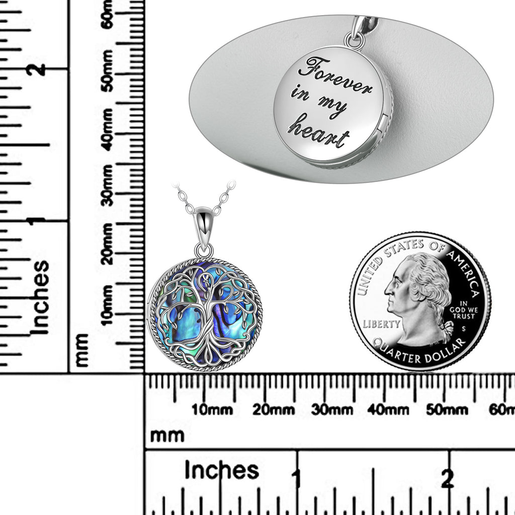 Baum des Lebens Medaillon Halskette Schmuck für Frauen Sterling Silber Keltischer Lebensbaum Abalone Muschel Medaillons Schmuck Geschenke für Mutter Tochter