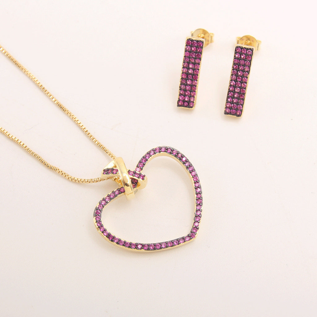 Herzförmiger Zirkon-Halskettenschmuck-Set für Damen