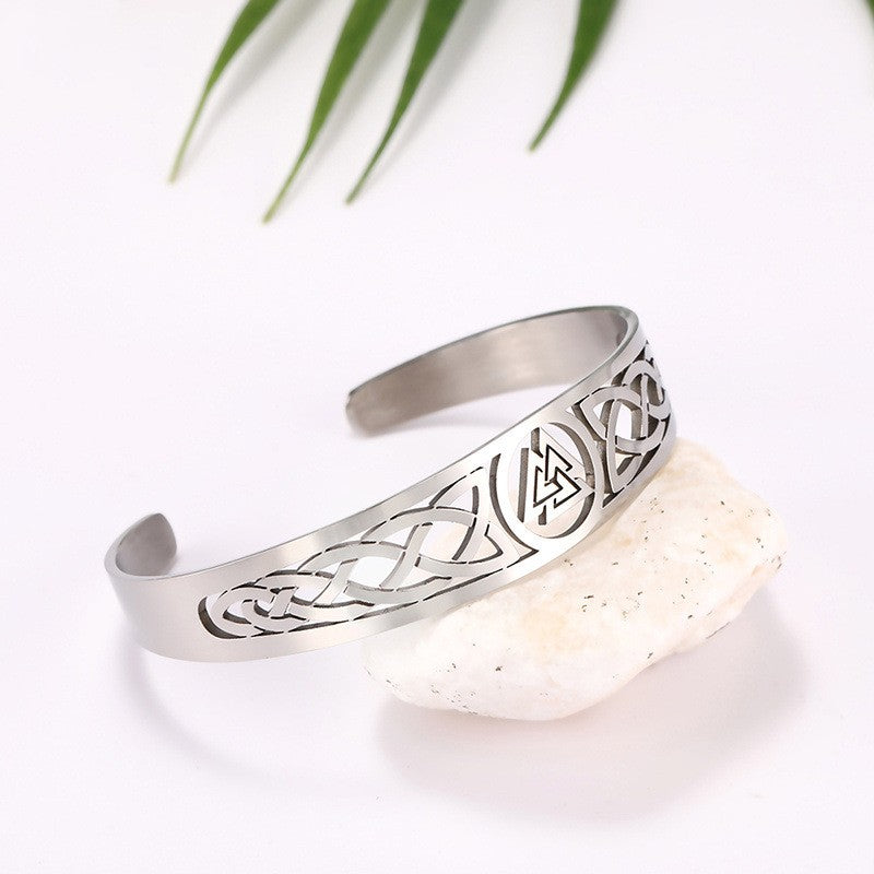 Asgard Elaborada Pulsera de Acero Inoxidable con Símbolo Valknut y Diseño Celta Hecha a Mano
