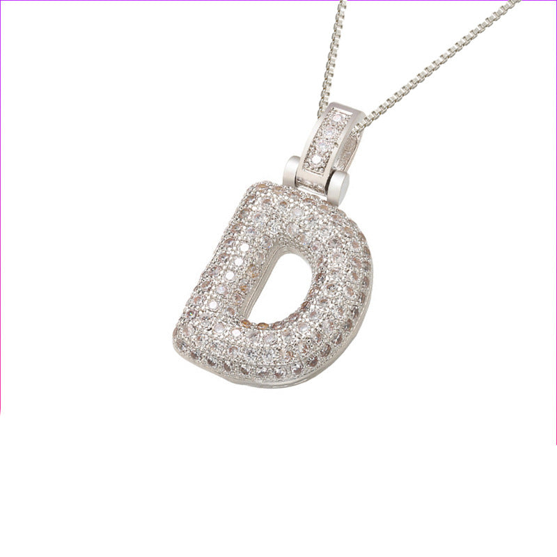 Schlüsselbeinkette Kupfer Mikro-intarsierte Zirkon 26 Buchstaben-Anhänger-Halskette für Frauen Geburtstag Schmuck Geschenke