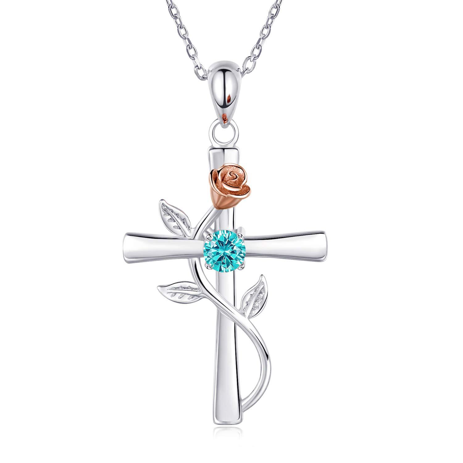 Rosenkreuz-Halskette mit Strass, modische Persönlichkeit, 12 Monats-Geburtsstein-Anhänger-Halskette für Valentinstag, Geburtstagsgeschenk