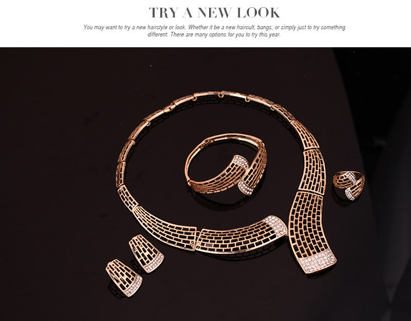 Modelegierung Hohl Texturierter Diamant Halskette Ohrringe Armband Ring Schmuckset