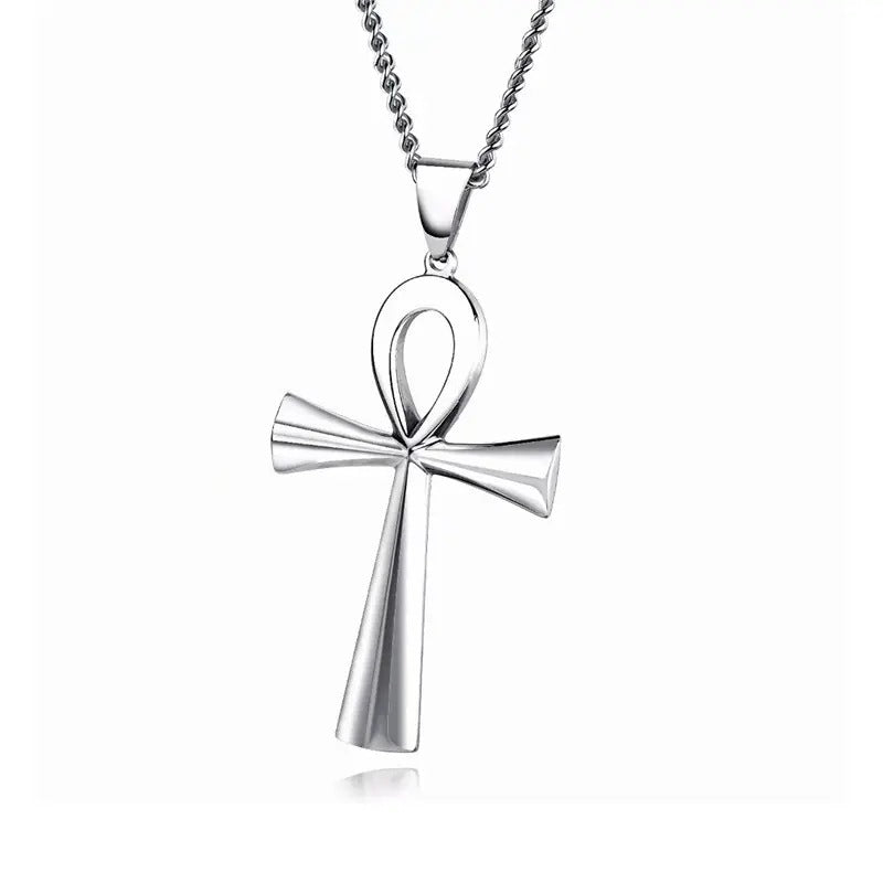 Grenzüberschreitender E-Commerce-Warenursprung, europäische und amerikanische glänzende Edelstahl-altägyptische Kreuz-Männerhalskette Amulett Anhänger