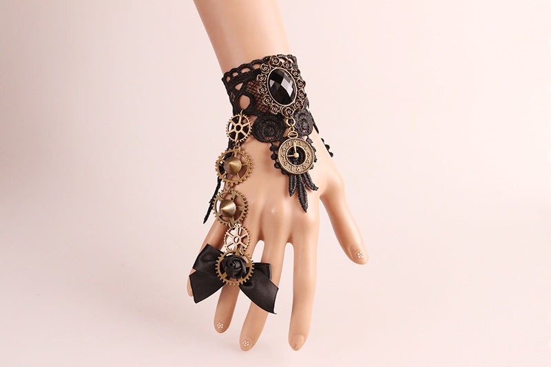 Pulsera de engranajes mecánicos con reloj y encaje integrado retro