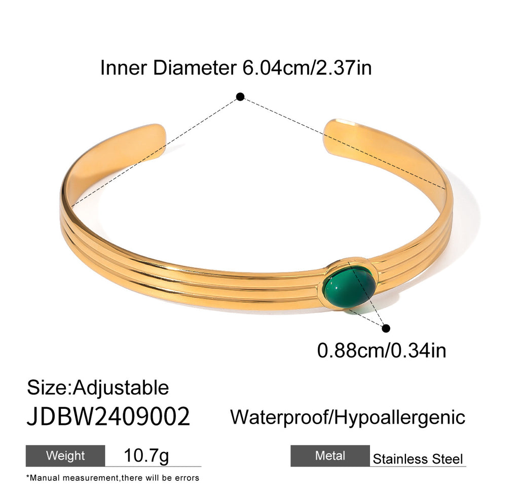 Pulsera de Hilo de Acero Inoxidable con Ágata Verde a la Moda